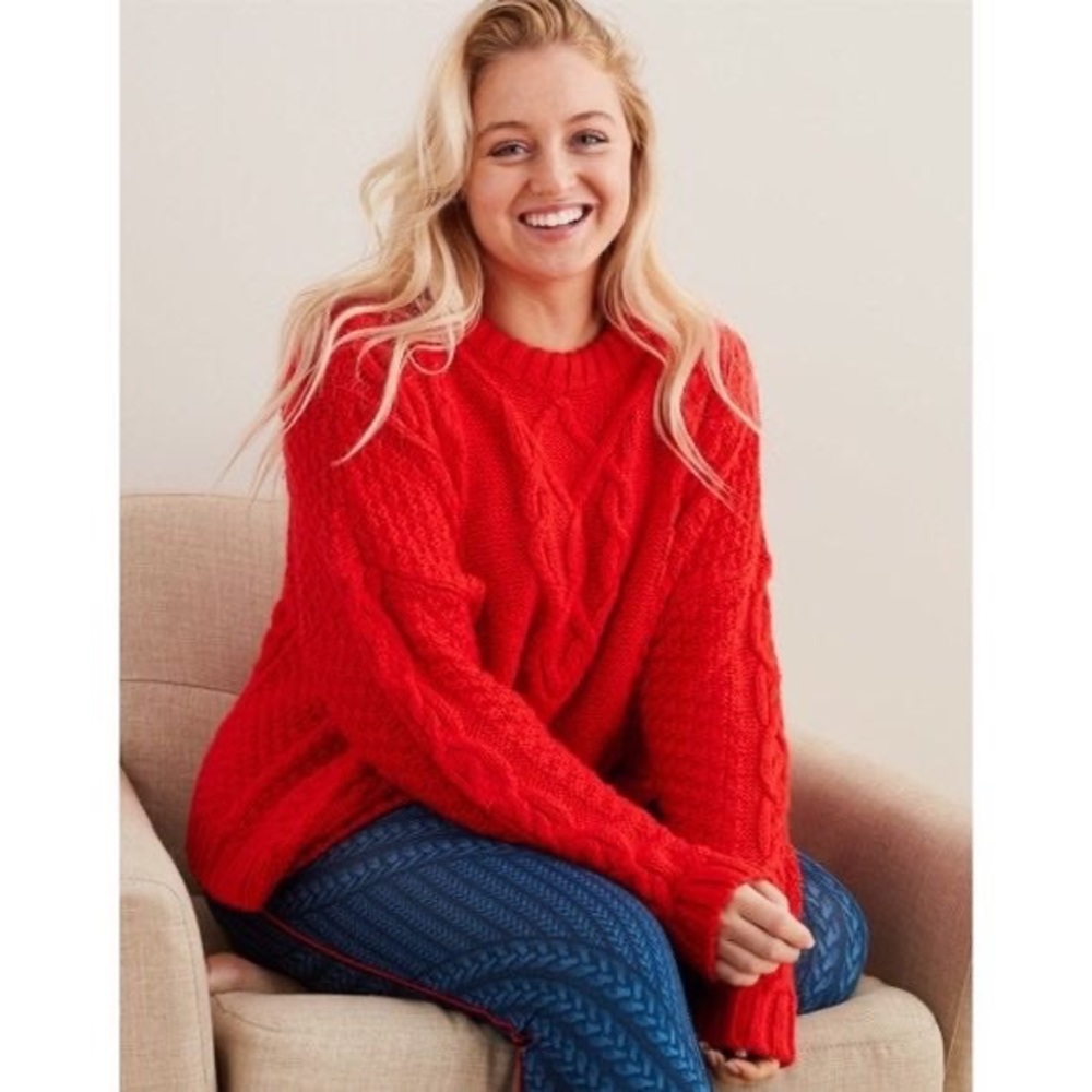 Aerie Cable-knit Sweater in Holiday Red